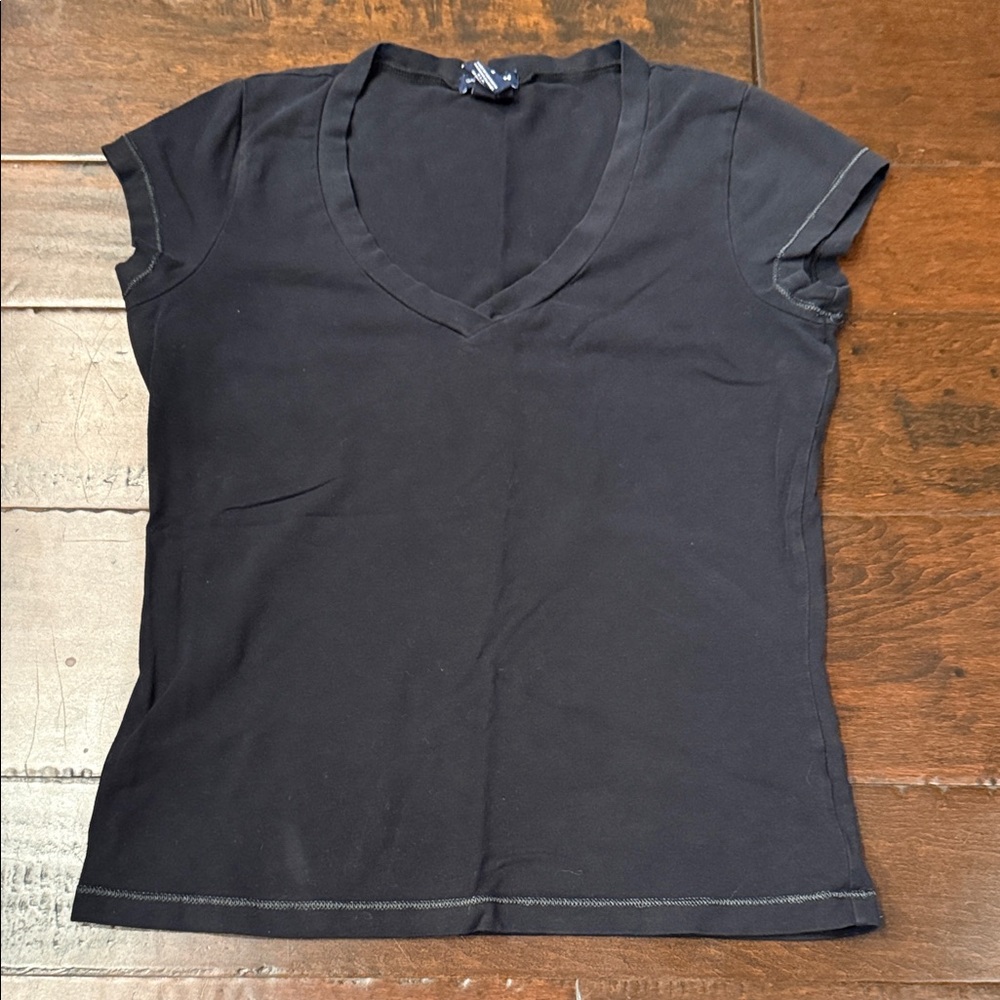 GAP Stretch Black V-Neck Cap Short Sleeve Tee